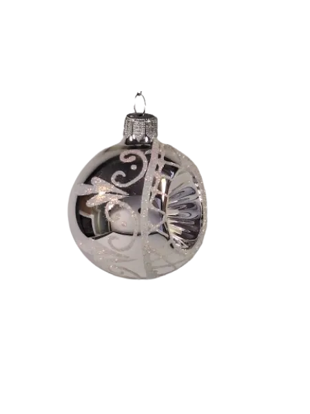 Exclusive set of 6 reflective baubles 8cm silver, nostalgic Christmas tree decoration-650