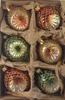 Exklusives 6er Set Reflex-Olive 10cm rot grün gold, nostalgischer Christbaumschmuck Art.2015